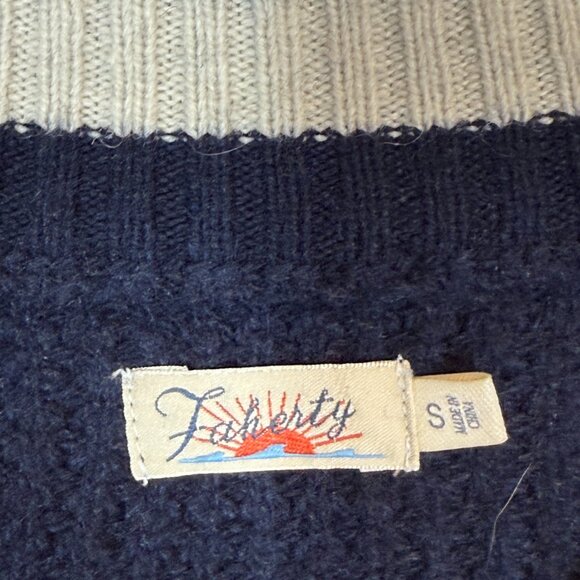 Faherty Blue Sweater Wisp Waffle Stitch Wool Blend Crew Neck Small - Picture 7 of 9